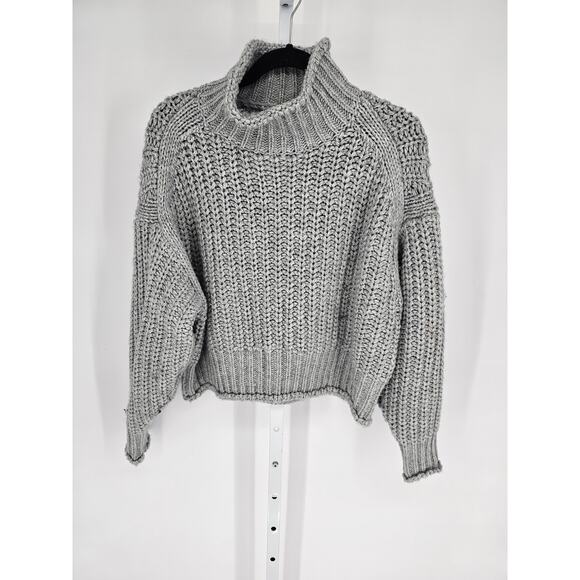 H&M Womens Sz S Chunky Knit Mock Neck Sweater Gray Slouchy - Picture 1 of 4
